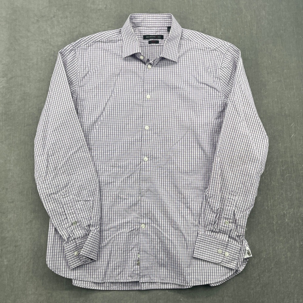 John Varvatos Men Large 16.5 34/35 Purple‎ Slim Fit Micro-Check Dress Shirt